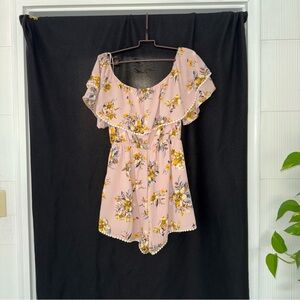 Floral Pink Romper with Ruffle Sleeves